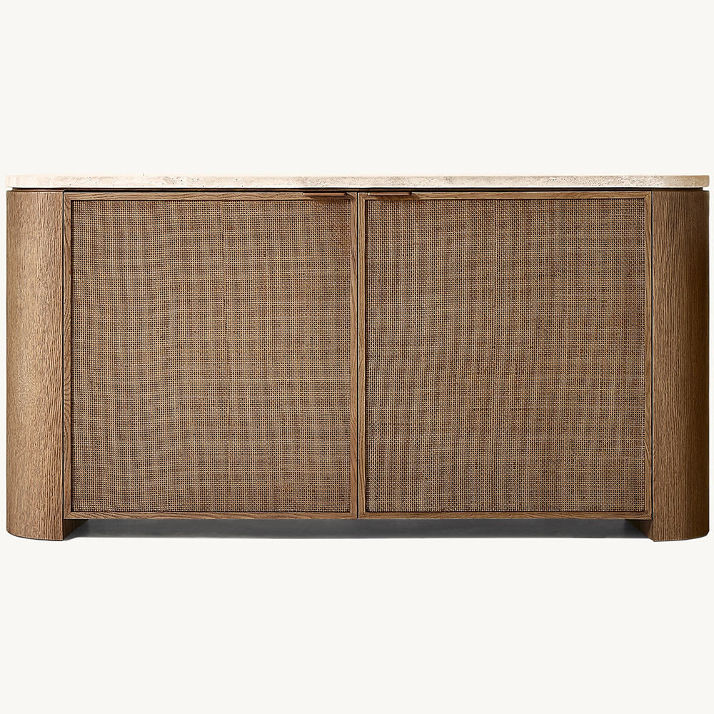 Modern Oak 6 Drawer Dresser Woven Mesh Double Dresser Cabinet
