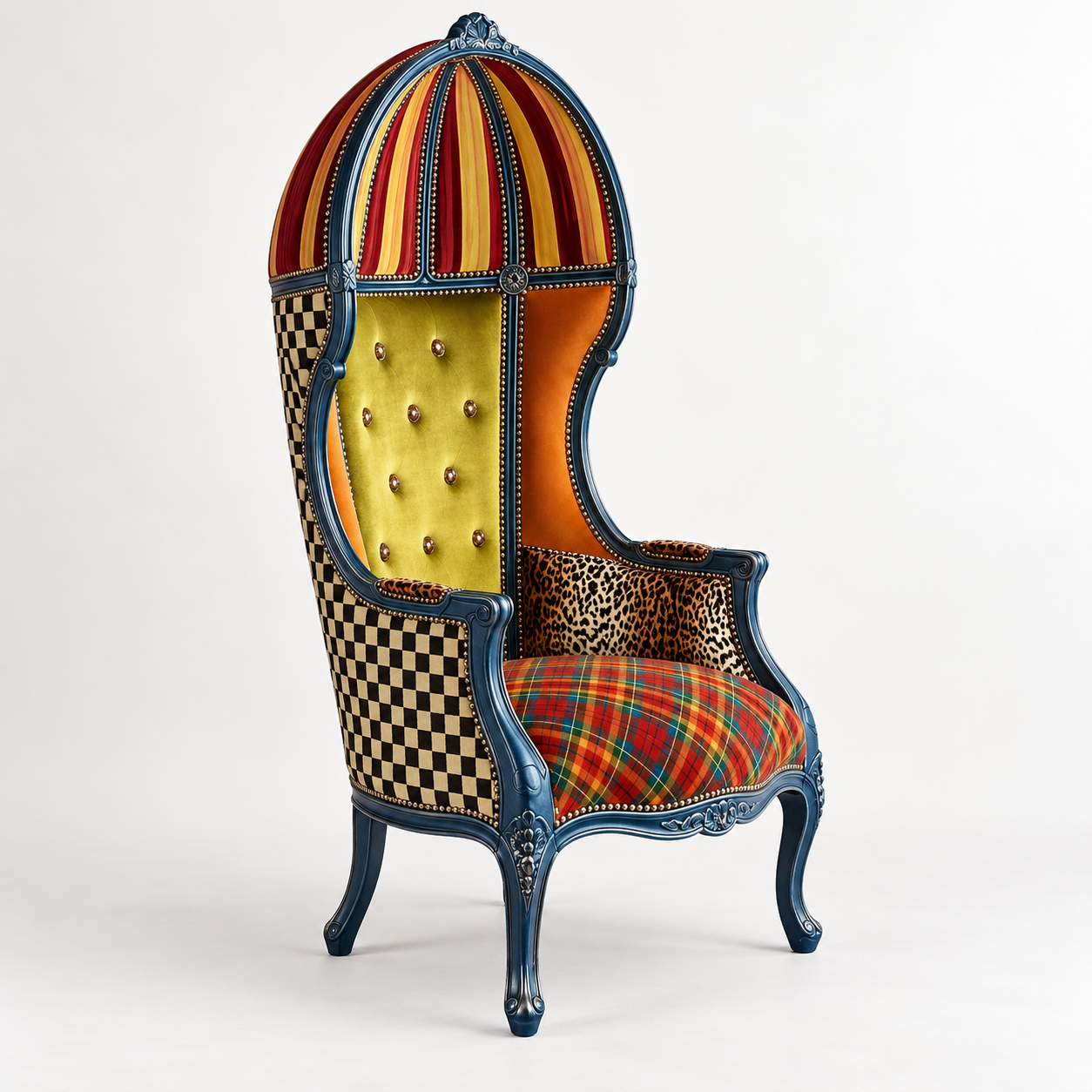 Eclectic Multipattern Hooded Accent Armchair