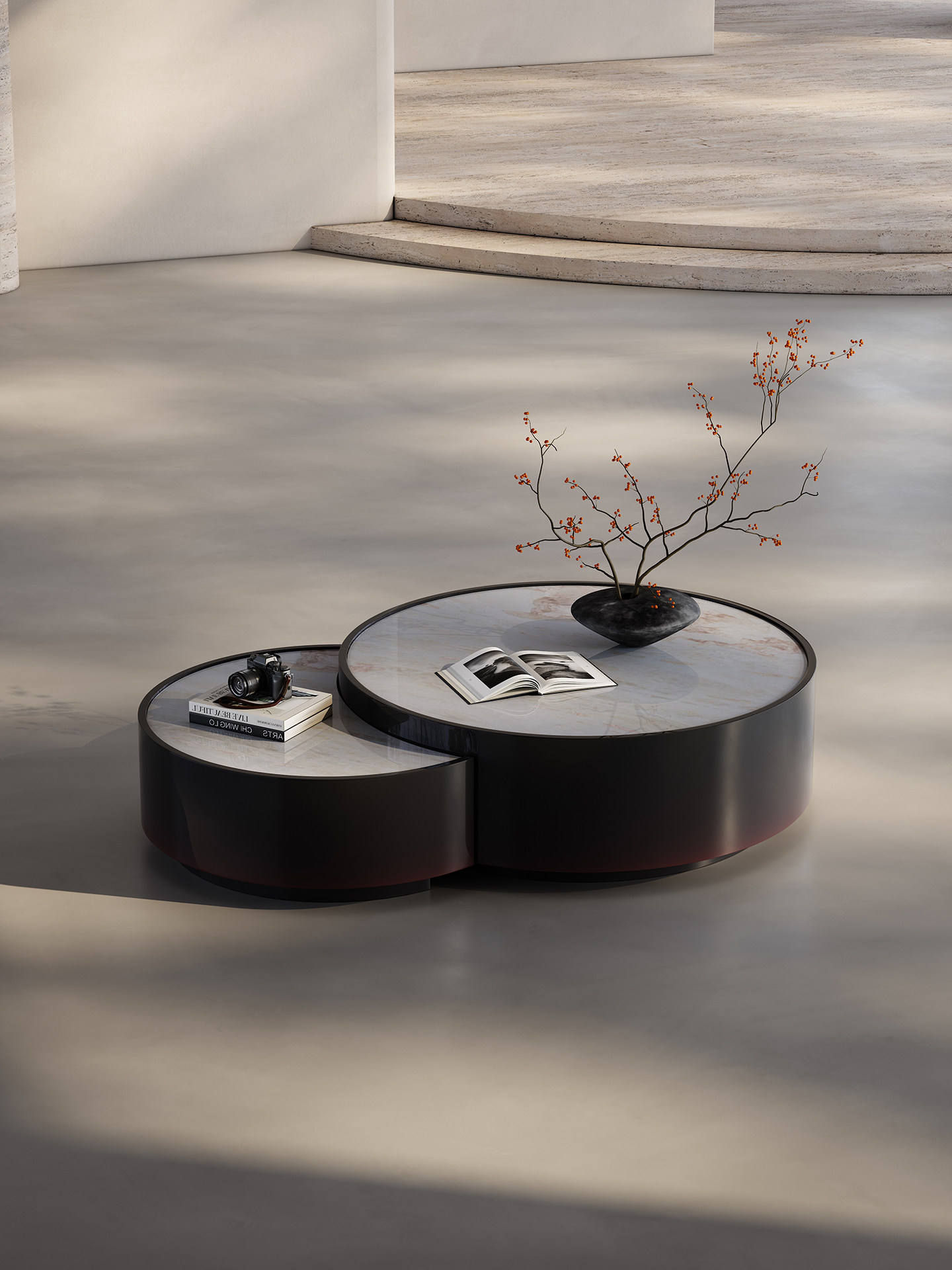 Italian Minimalist Nested Luxury Stone Coffee Table Set