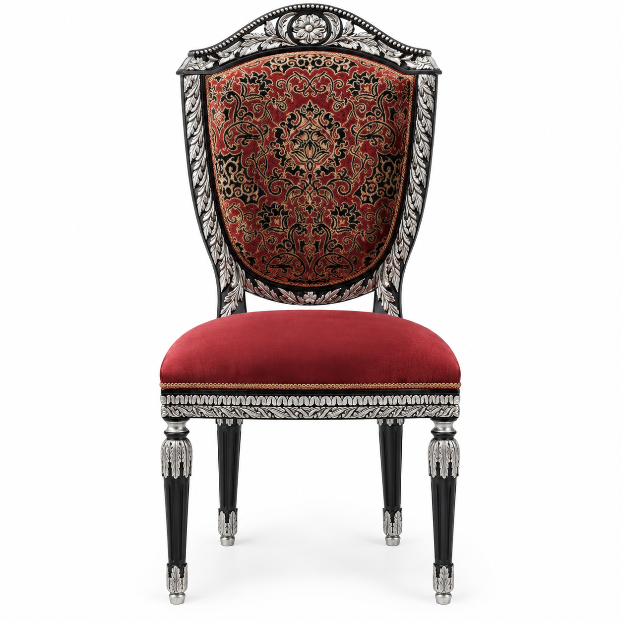 Luxury French Carved Wood Velvet Dining Armchair