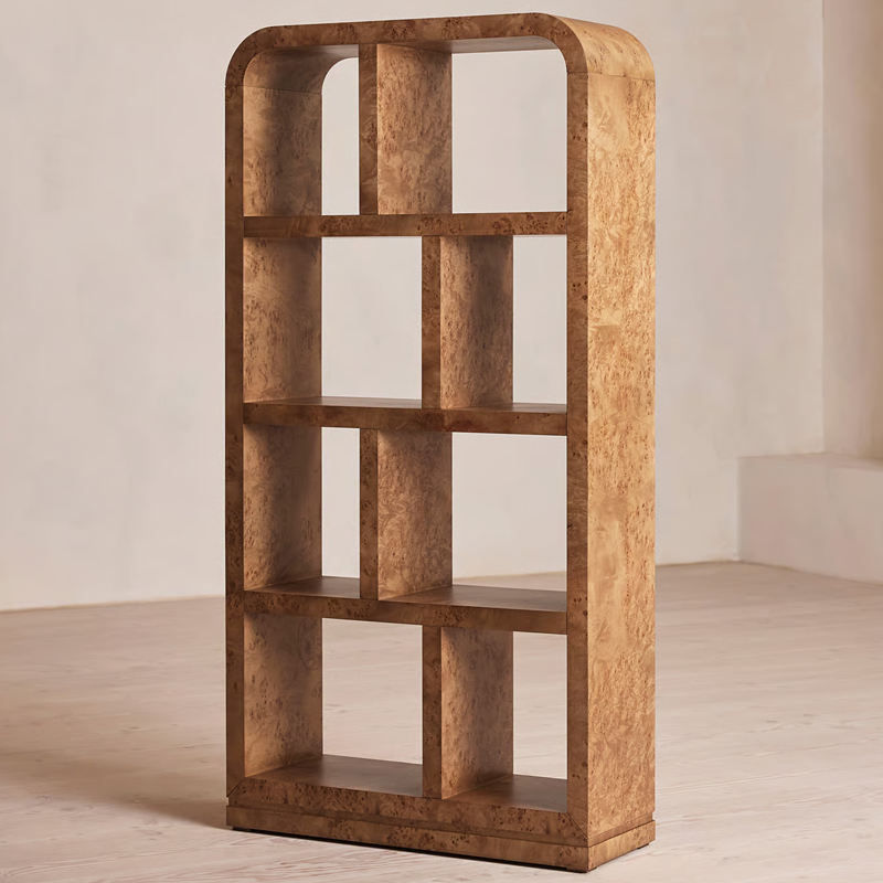 Burled Wood Geometric Open Bookshelf