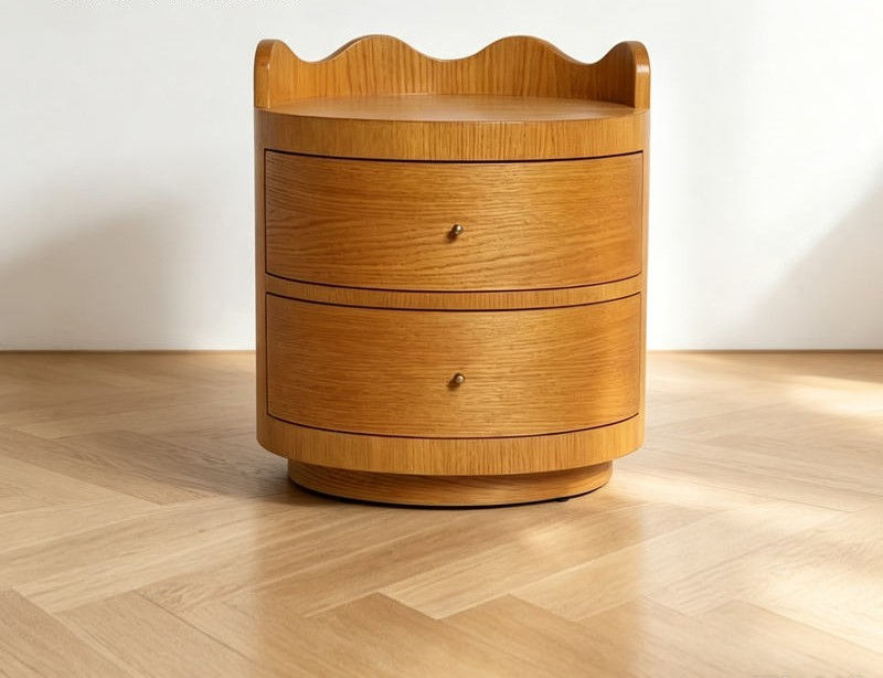 Scalloped-Edge Two-Drawer Wood Nightstand