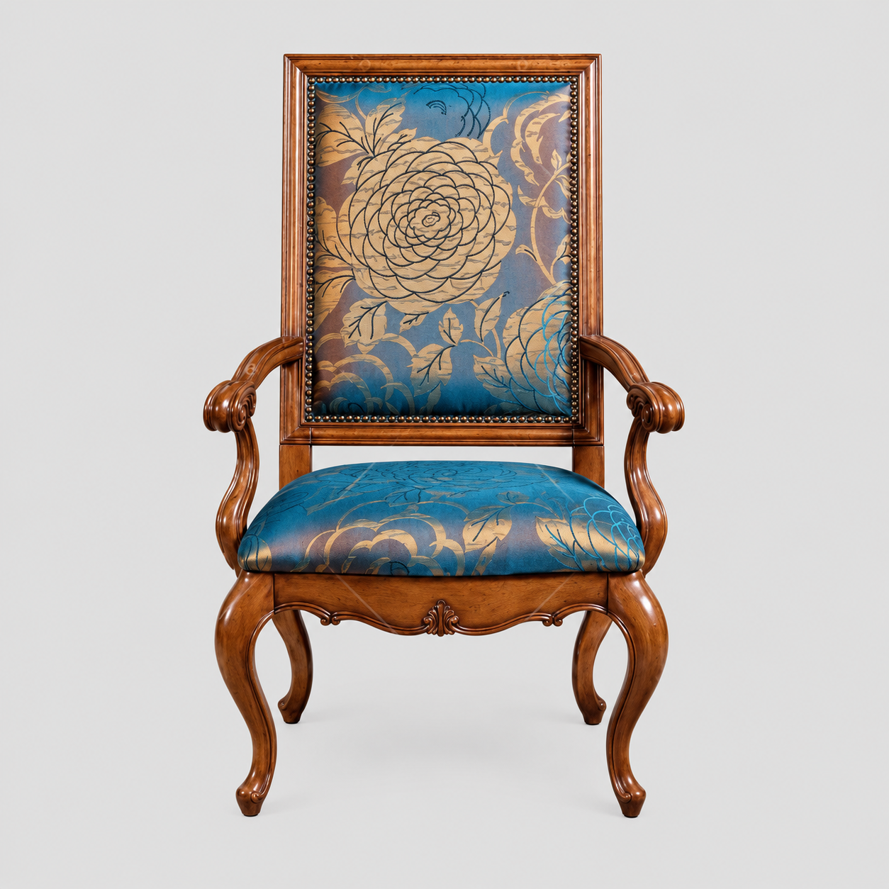 Traditional Floral Patterned Wooden Armchair