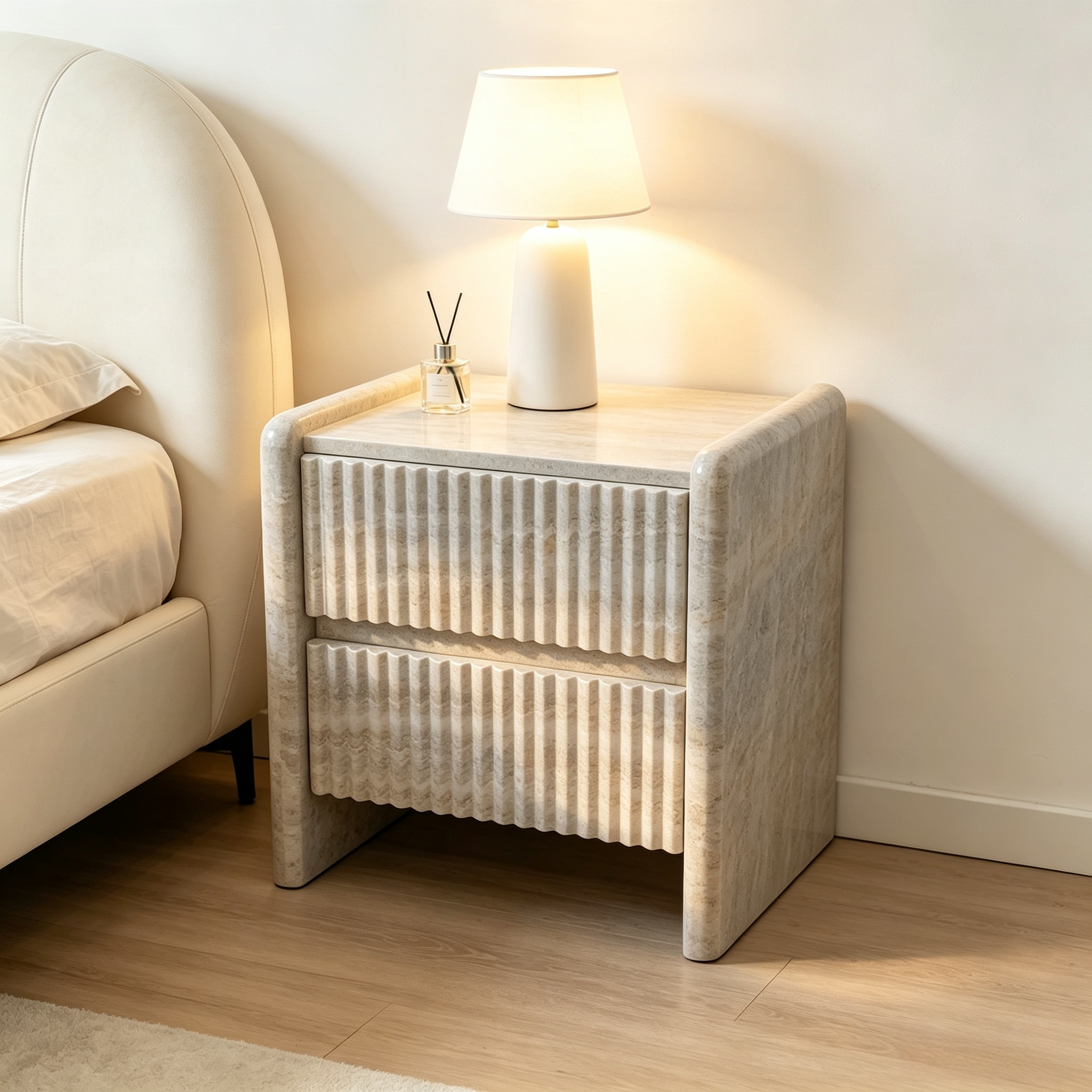 Fluted Marble Two-Drawer Nightstand