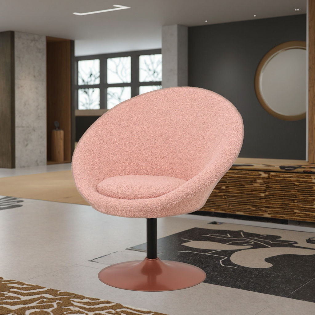 Modern Pink Boucle Fabric Swivel Accent Chair
