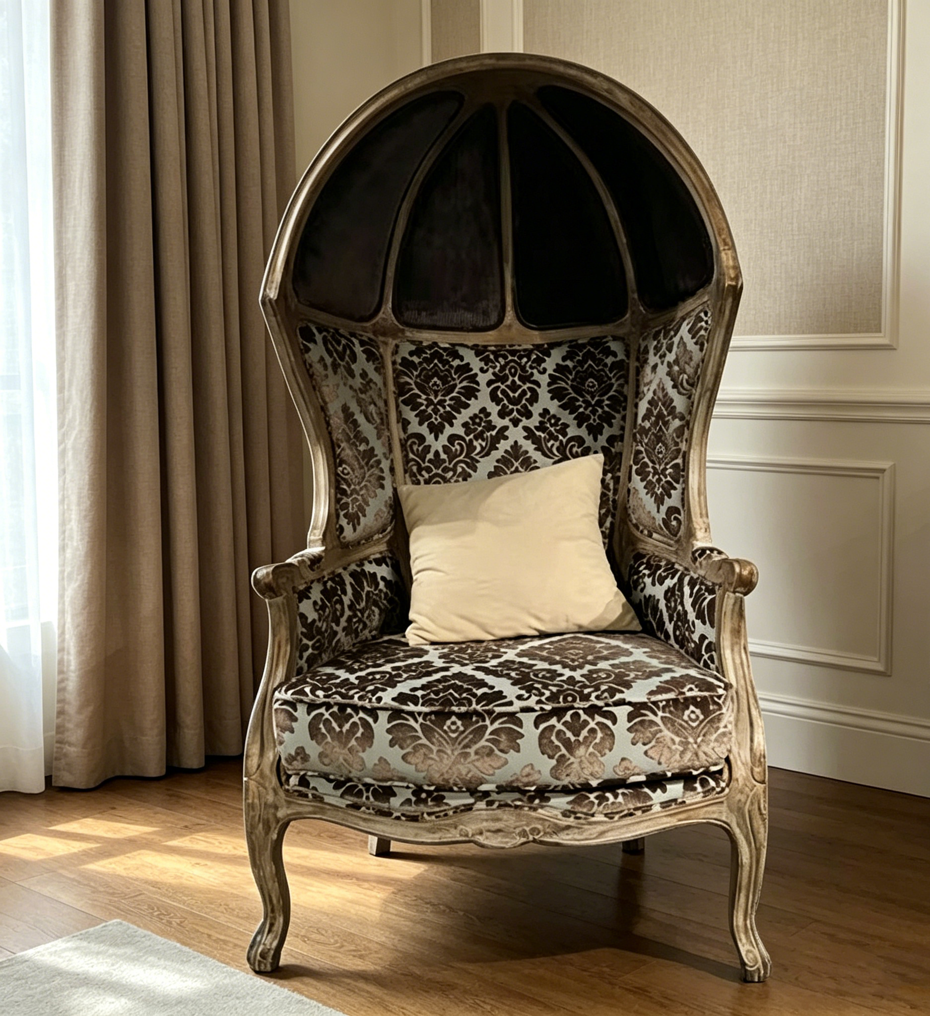Baroque Domed Hood Velvet Accent Armchair