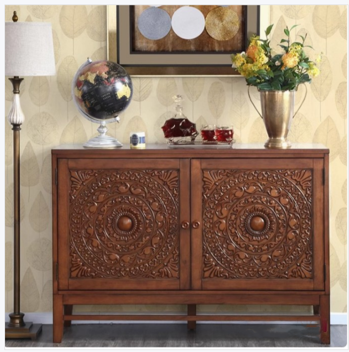 Carved Medallion Wood Credenza