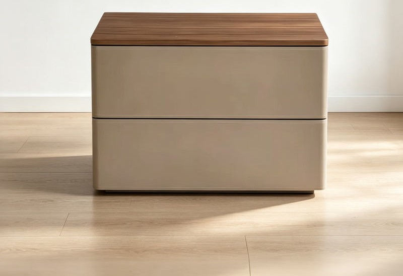 Modern Wood-Top Two-Drawer Nightstand