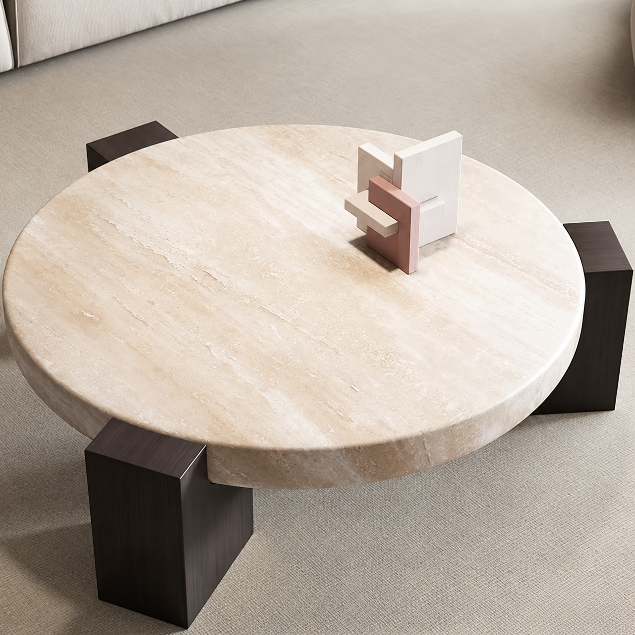 Nordic Travertine Round Coffee Table