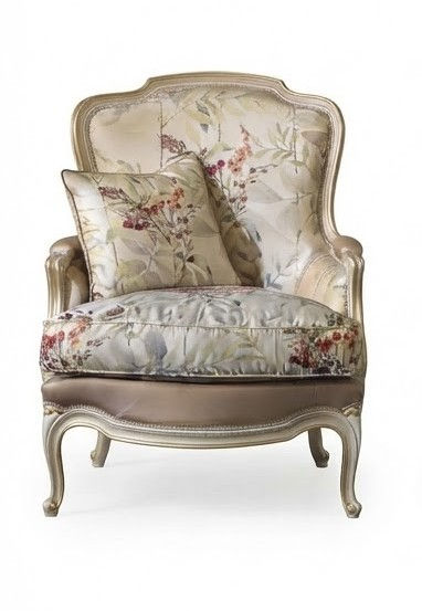 European Floral Upholstered Accent Armchair
