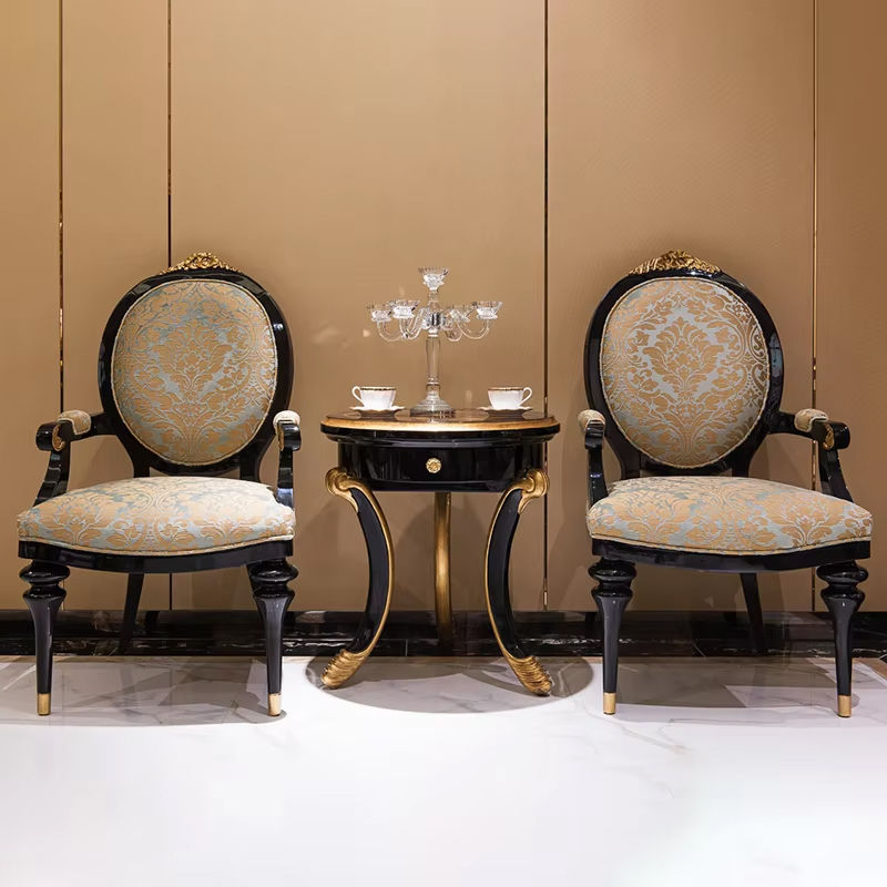Classic Black and Gold Damask Accent Chair