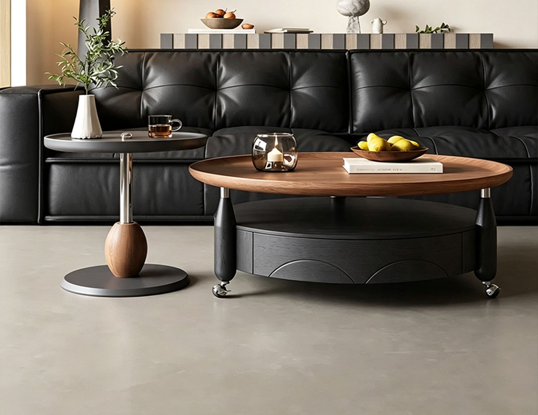 Movable Mid-Century Round Coffee Table Set