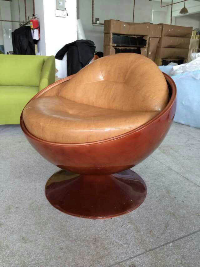 Modern Fiberglass Ball Chair with PU Leather Cushion