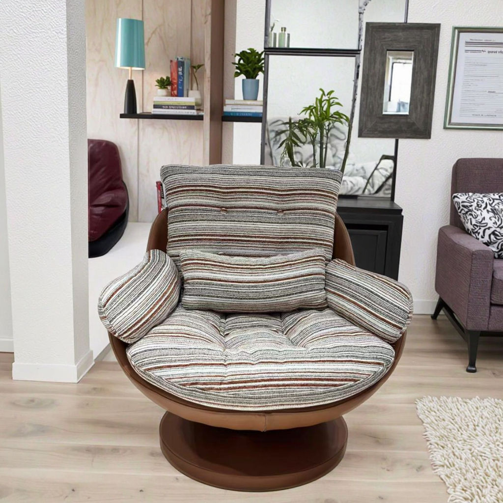Swivel Accent Chair, Brown Striped Fabric Lounge Chair for Living Room