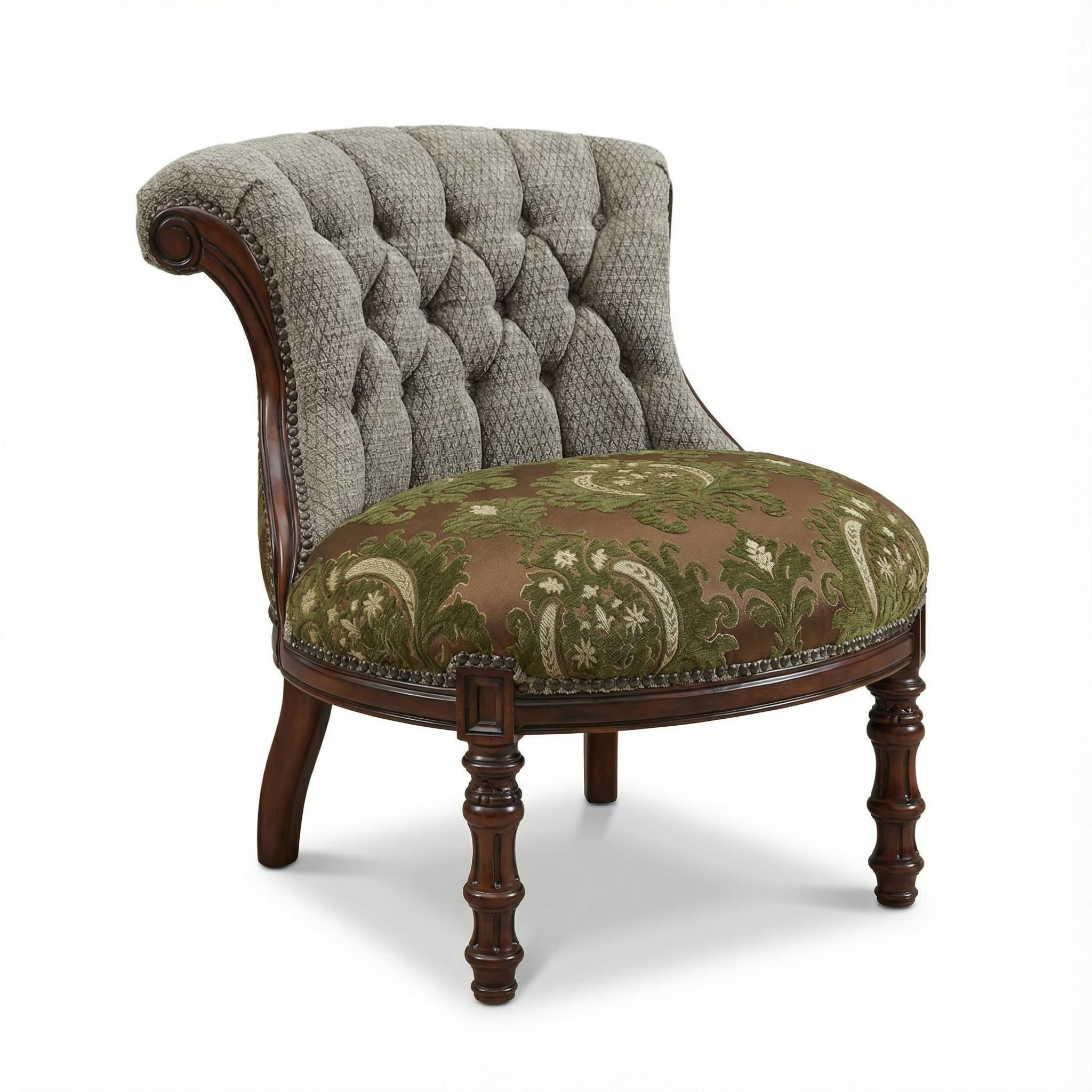 Traditional Tufted Damask Barrel Living Room Chair