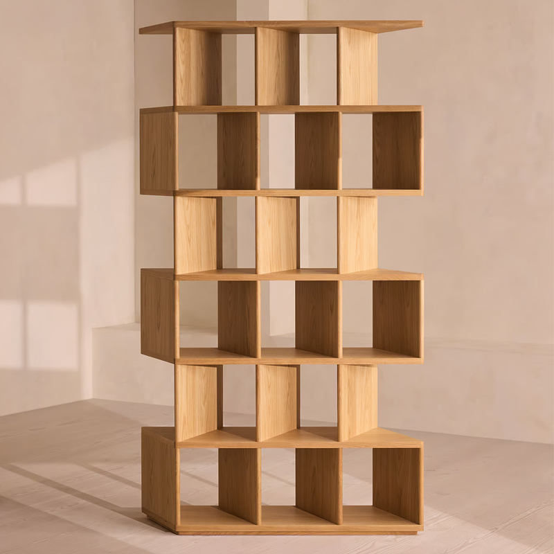 Multi-Tier Geometric Wood Bookcase