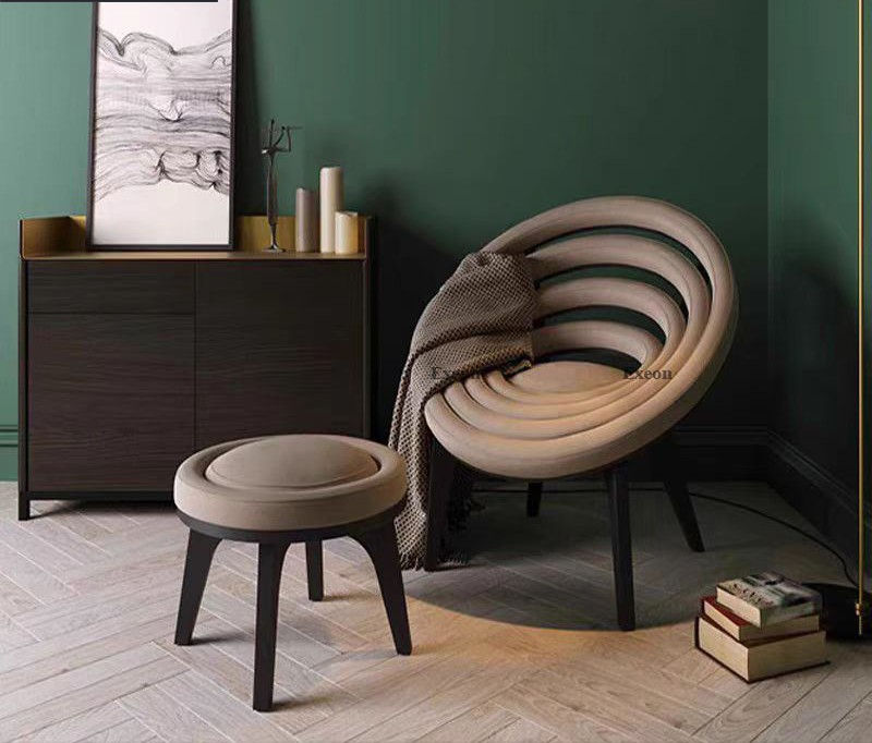 Beige Spiral Back Accent Chair with Wood Legs, Modern Lounge Chair