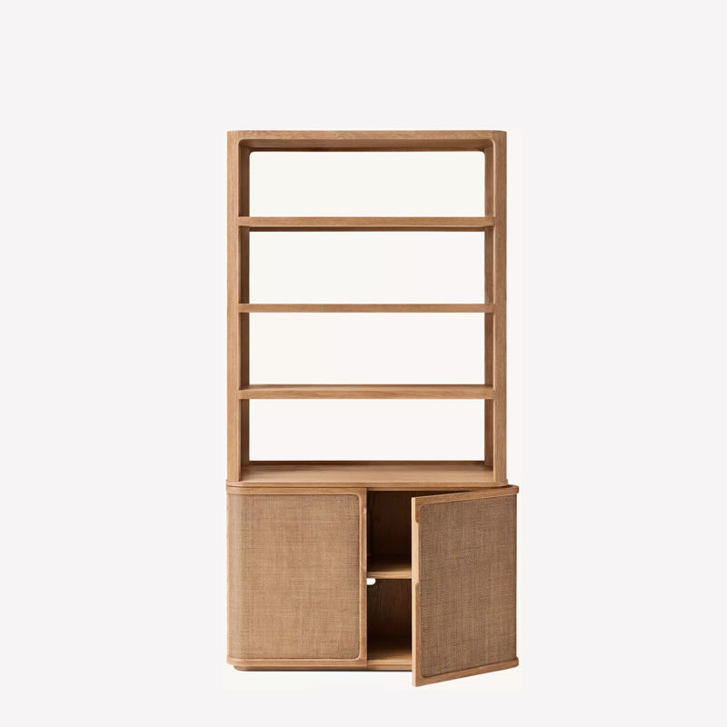 Rattan-Accent Wooden Display Cabinet