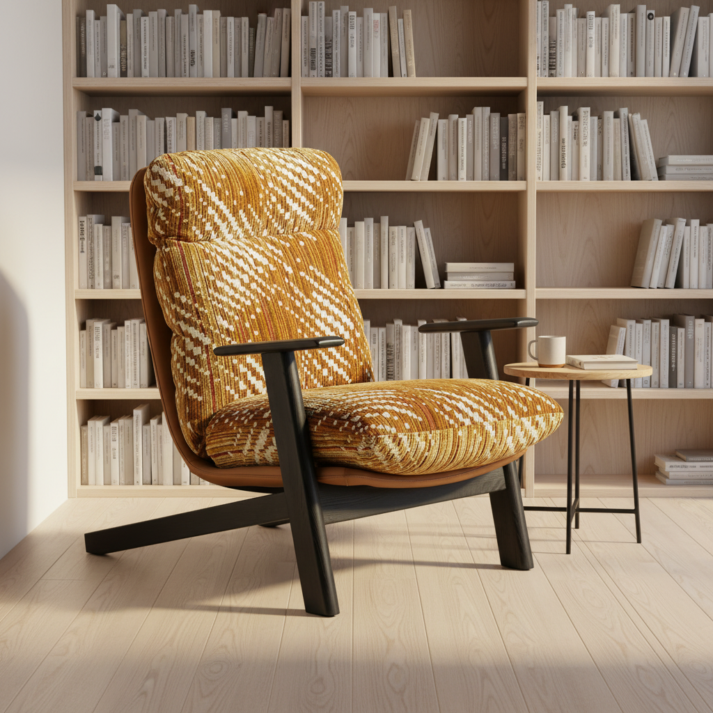 High Back Accent Chair, Brown Cushioned Fabric Lounge Chair for Living Room