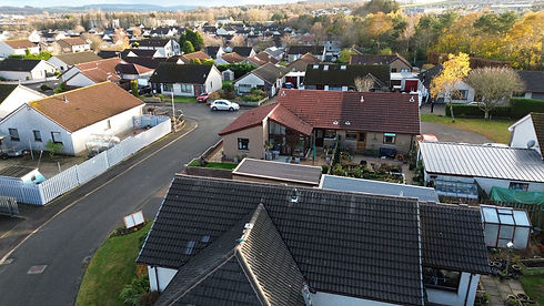 Drone survey and top of house roofs in a neighbourhood