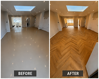 before and after image of flooring being installed