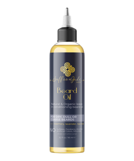 Beard Oil with Saffron Jade branding