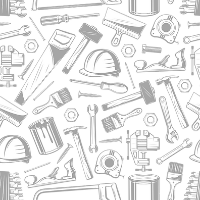 Tools background with hammer, paintbrush, saw