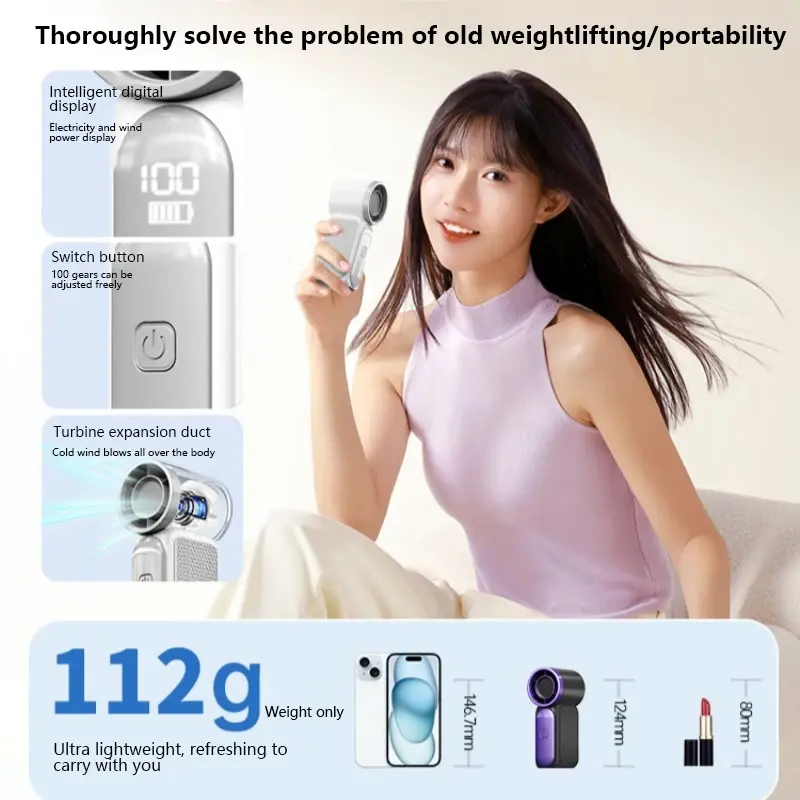 Thumbnail: Handheld Mini Fan 5 Speed Adjust Type C Rechargeable Portable Fan Digital Displa