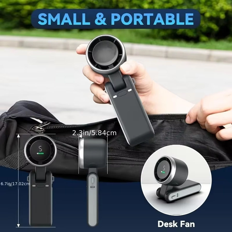 Thumbnail: Handheld Folding Fan Type-C Charge Ports Portable Desktop 5level Wind Speed Adju