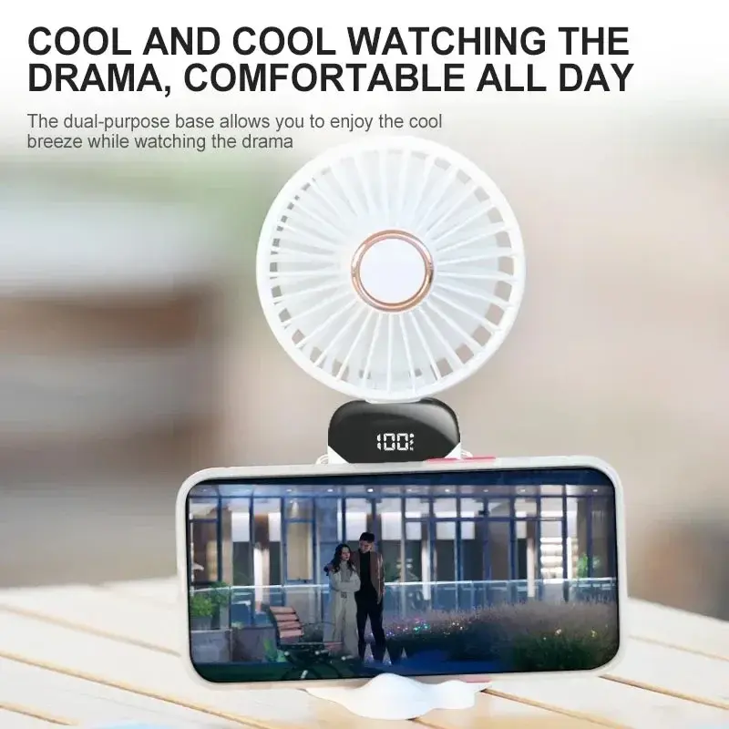 Thumbnail: Portable Handheld Mini Fan Foldable Neck Hanging Fans 5 Speed USB Rechargeable F