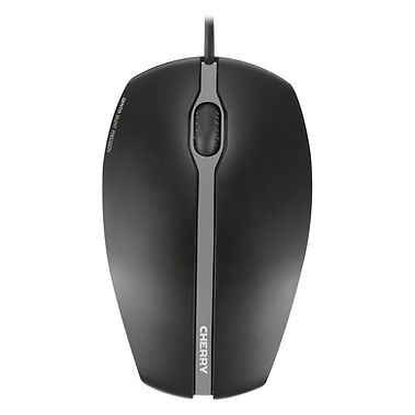 Cherry Gentix Silent wired mouse in black with a symmetrical shape and USB cable