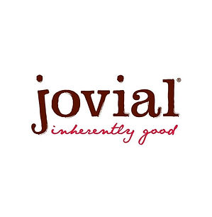 Jovial Foods logo with dark red wordmark and inherently good tagline in cursive on a white background