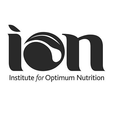 Institute for Optimum Nutrition logo, the letters ion in black with an apple and leaf forming the o, on a white background