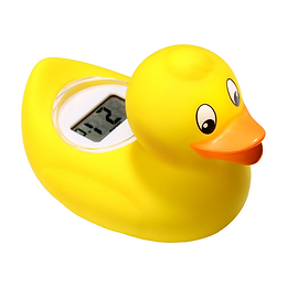TensCare Digi Duckling yellow floating bath thermometer duck with LCD display on the underside on a white background