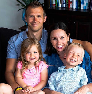 My Kid Cures Cancer YouTube channel profile image showing Ryan Sternagel with his wife and two young children smiling at home