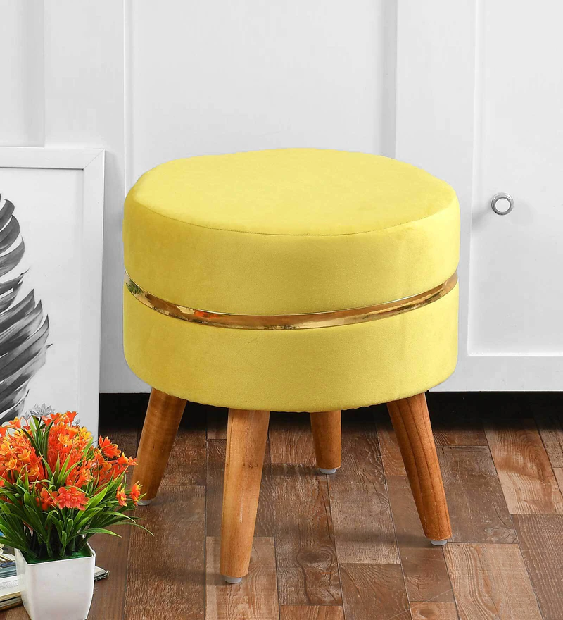 GOLDEN RING Modern Sitting Stool for Living Room Pouf Mudda Puffy Wooden Ottoman