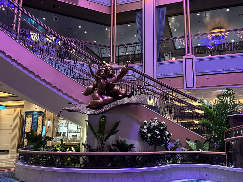 Statue of Aladdin and Jasmine in the Grand Hall of the Disney Treasure