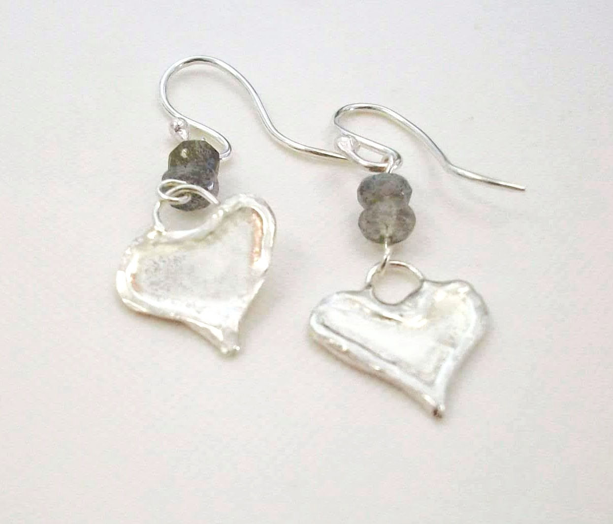 Sterling Silver and Labradorite Melted heart Earrings