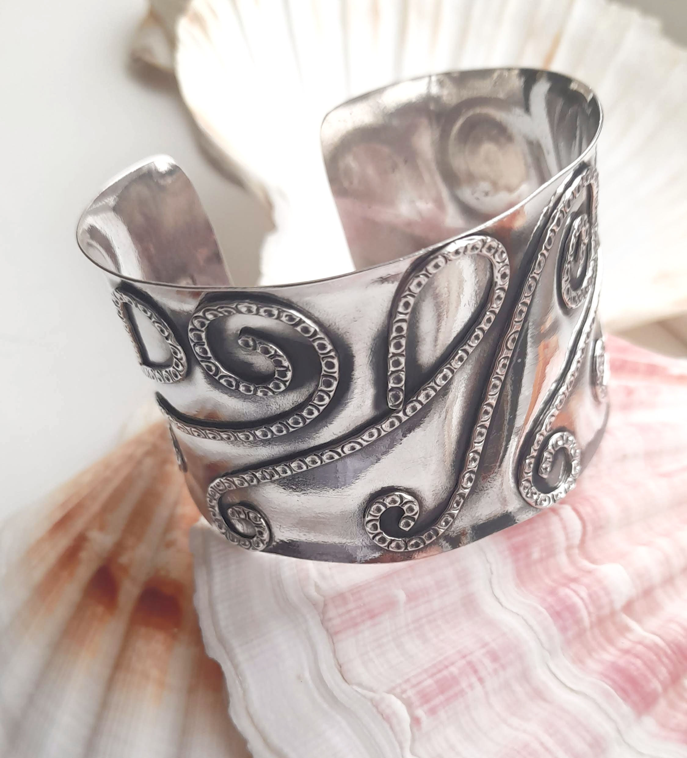 Swirling Wide Sterling Silver Cuff
