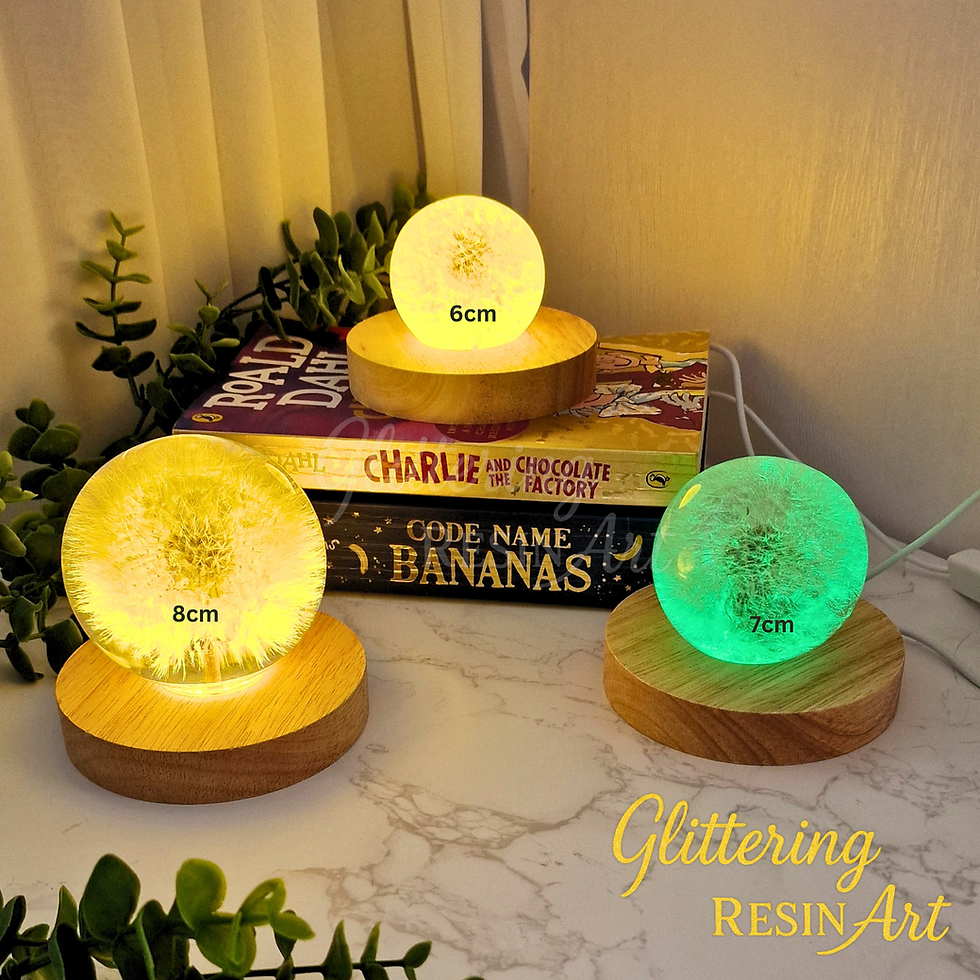 Thumbnail: Handmade Dandelion Resin Sphere with LED Wooden Base