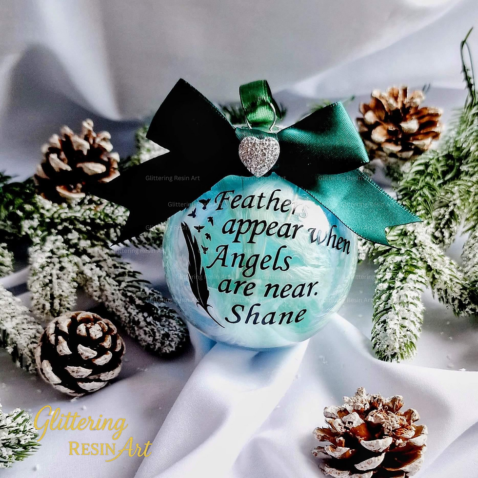Thumbnail: Personalized memorial Christmas bauble with feathers and custom name