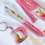 Thumbnail: Rose Pink personalised resin journal with matching refillable pen, bookmark, and keychain set.
