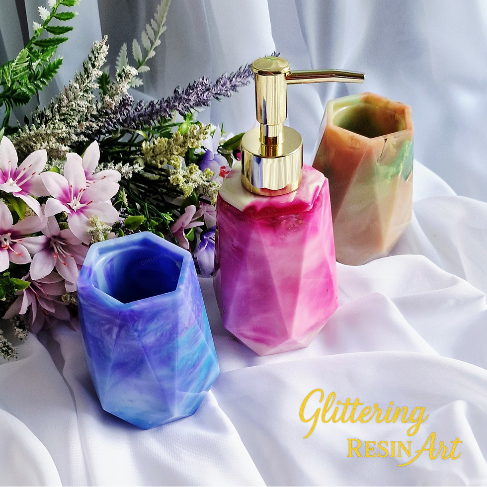 Thumbnail: Resin soap dispenser with marble pattern, handmade bathroom accessories.
