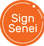 Sign Senei Logo, and orange circle with Sign Senei written in the centre