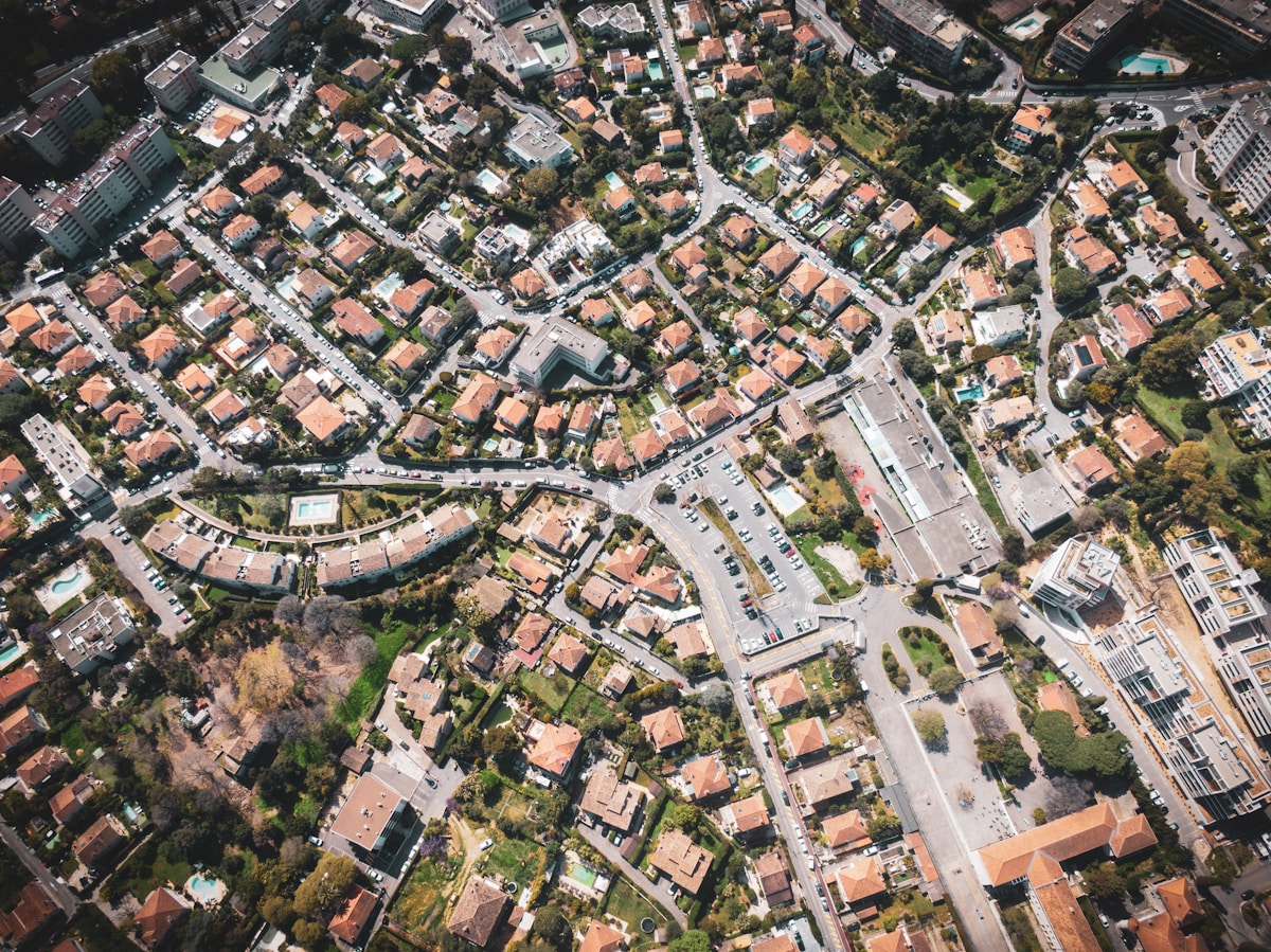 Aerial view of a Lakewood, CO neighborhood illustrating how property taxes vary by district