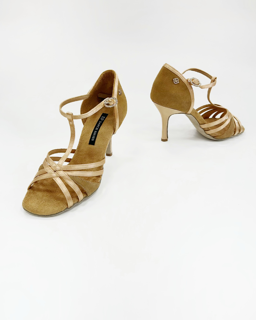 Thumbnail: 【Various Models】Bronze Tan Satin & Suede | Ladies Latin/Rhythm Dance Shoe