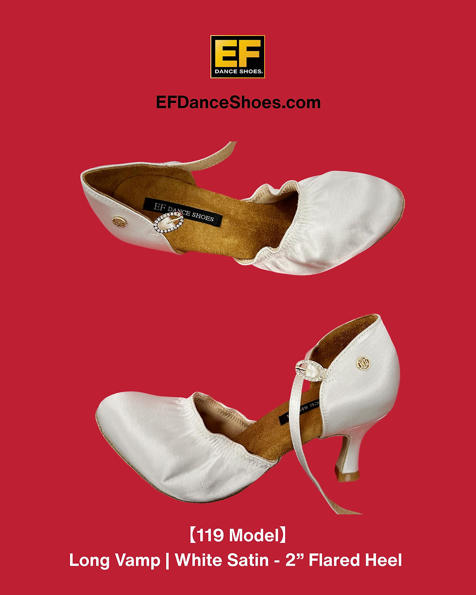 Miniature : 【119 Model】Long Vamp - White Satin | Ladies American Smooth Dance Shoes