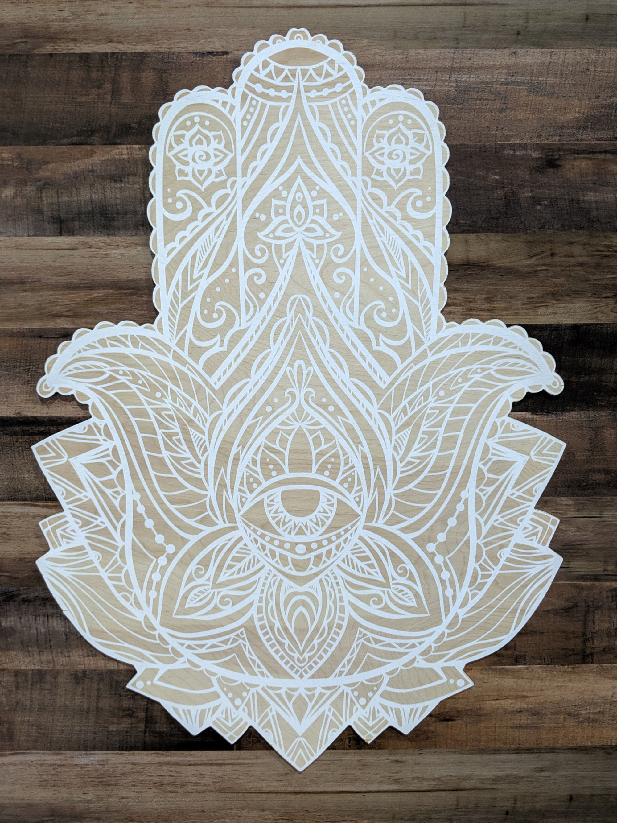 Printed Wood Hamsa - White