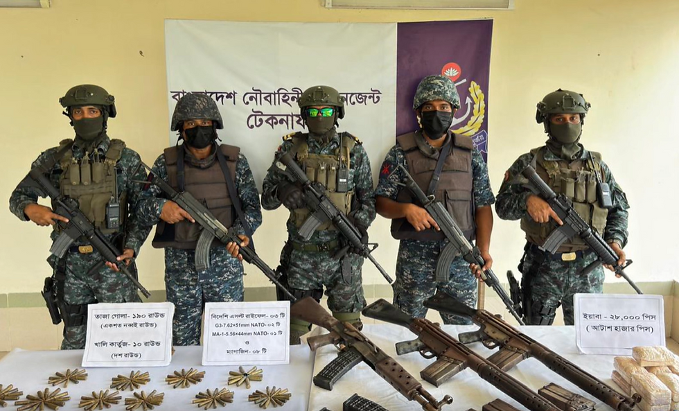 Myanmar Military-Made Weapons and Methamphetamine seized by Bangladesh (Photo - ISPR Bangladesh)