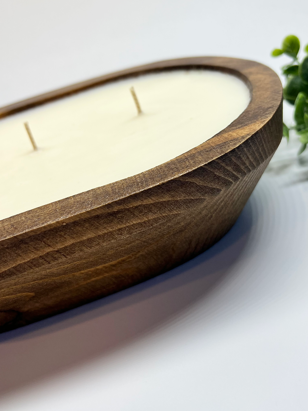 Thumbnail: Rustic wood grain bowl candle filled with hand-poured soy wax and cotton wicks